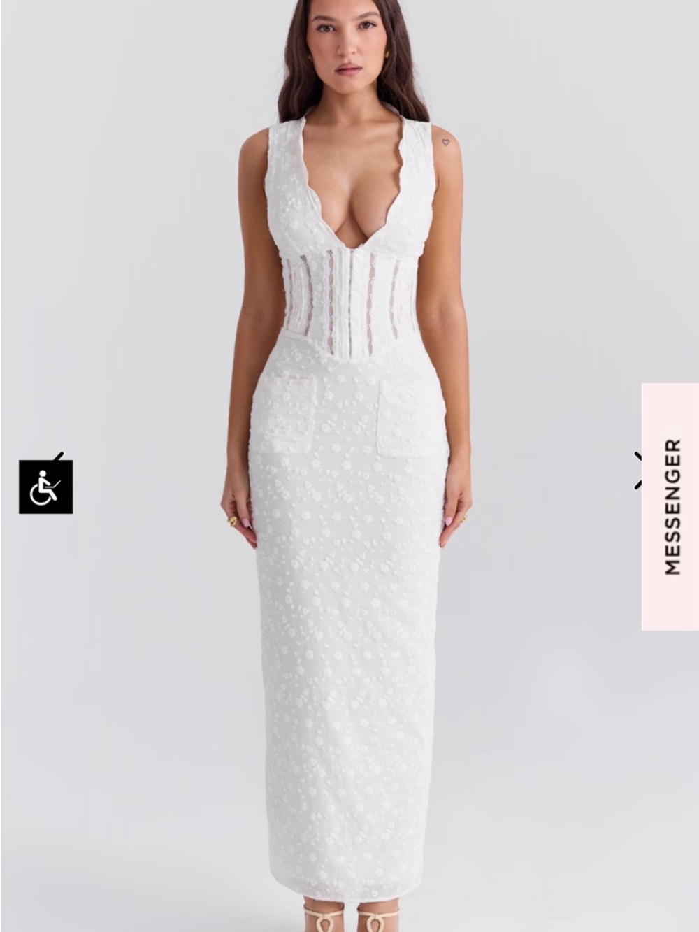 House of CB Sophina White Cotton Broderie Anglais Plunge Maxi Dress - Picture 2 of 4